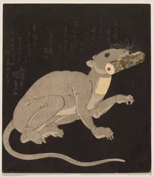 Ichikawa Danjūrō VII en costume de rat, tenant un parchemin magique