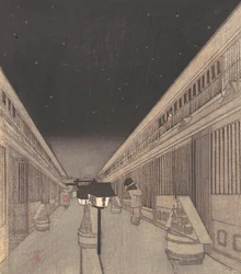 Rue principale de Yoshiwara par une nuit étoilée, 1852-64