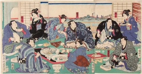 Le lutteur de sumo Sakaigawa Namiemon (à gauche) avec d