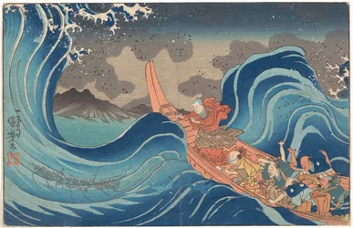 Brève biographie illustrée du moine Nichiren : apaiser la mer agitée à Tsunoda durant l