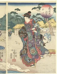 La rivière Tama de Chofu dans la province de Musashi