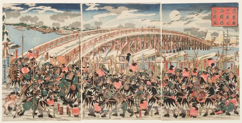Onzième acte du "Chushingura" : Les loyaux vassaux se rassemblent au pont de Ryogoku