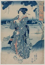Geisha debout sur la rive de la rivière Sumida (de la série Les gens qui aiment les dernières modes et manières)