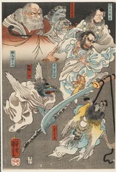Minamoto Yoshitsune combat Benkei sur le pont Gojō, avec l
