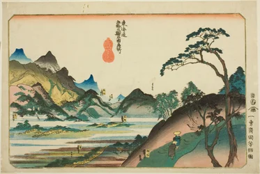 Shono, Kameyama, Seki, Sakanoshita et Tsuchiyama, de la série "Lieux célèbres des cinquante-trois stations du Tokaido, cinq stations (Tokaido gojusan eki goshuku meisho)"