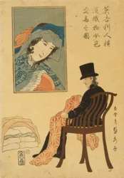Marchand anglais triant des tissus pour le commerce à Yokohama
