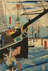 Commerçants occidentaux transportant des marchandises et des passagers à Yokohama