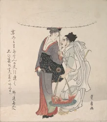 Ebisu et Benten marchant dans la neige