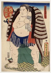 Portrait du lutteur de sumo Kagamiiwa du côté ouest
