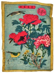 Pivoine et oiseaux, vers 1875 (gravure sur bois colorée sur papier japonais)
