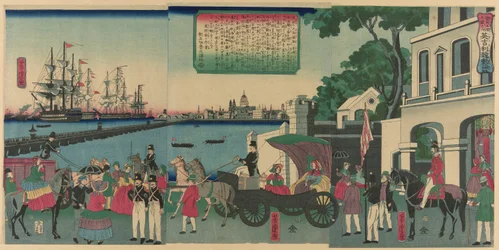 Le Port de Londres, Angleterre (Igirisu Rondon no kaiko), de la série "Collection de lieux pittoresques dans des pays étrangers (Bankoku meisho zukushi no uchi)"