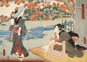 Scène du Genji monogatari (Conte de Genji) par Murasaki Shibuku (né en 978) c. 1860