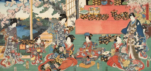 Scène du Genji monogatari (Conte de Genji) par Murasaki Shibuku (né en 978) c. 1860