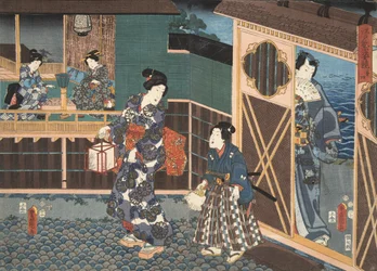 Scène du Genji monogatari (Conte de Genji) par Murasaki Shibuku (né en 978) c. 1860