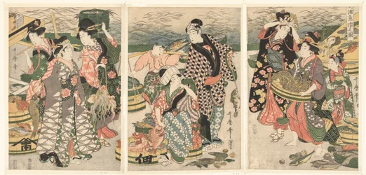Vue du marché aux poissons sur la plage de Shiba