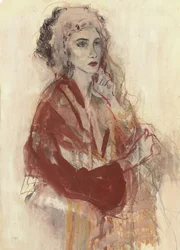 Femme pensive en rouge