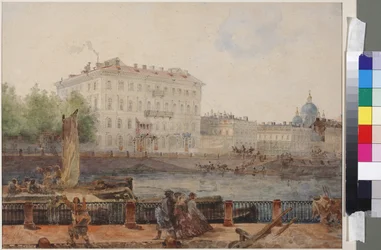 Maison de M.D. Tarasova au quai de la Fontanka, par Sadovnikov, Vasily Semyonovich (1800-1879). Aquarelle sur papier