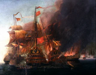 Bataille entre les flottes ottomanes et vénitiennes au large de Famagouste pendant le siège de Chypre en 1570