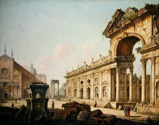 Vue imaginaire avec arc de triomphe