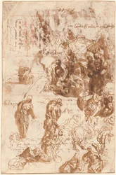 Études pour Judith et Holopherne, David et Goliath, La Découverte de Moïse, et autres (recto)