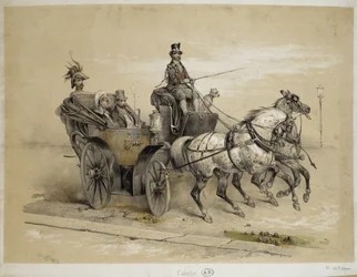 Calèche - Lithographie par Adam, v.1840