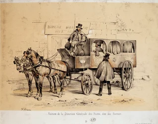 Voiture de la Poste - Lithographie par Adam, ca. 1840