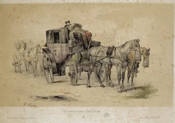 Voitures appelées fiacres - Lithographie par Adam, v.1840