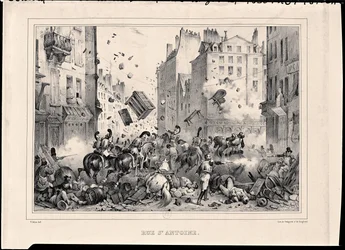 Rue Saint-Antoine en juillet 1830, gravée par H. Delaporte