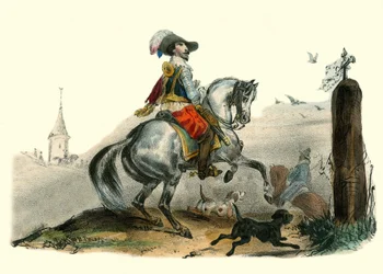 Le vicomte de Sommière, gentilhomme languedocien et seigneur de campagne. Dans « Album Grotesque, Choix de Types Remarquables », illustrations de Victor Adam, Paris, vers 1850