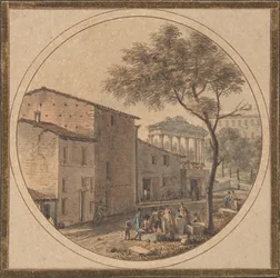 Vue du Forum romain avec le Temple de Saturne en arrière-plan