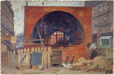 Les travaux du métropolitain place Saint-Michel en 1906