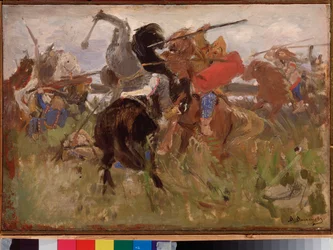 Bataille entre les Scythes et les Slaves, affrontement de cavaliers en armure