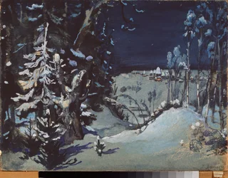 Décor préparatoire pour la pièce de théâtre La demoiselle des neiges de Alexandre Ostrovsky