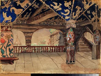 Décor préparatoire pour la pièce de théâtre "La demoiselle des neiges" de Alexandre Ostrovski