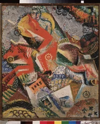 Composition avec un cavalier rouge