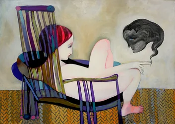 Introspection dans un fauteuil rayé