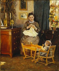 Un intérieur avec une mère et un enfant
