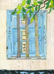 Fenêtre bleue rustique