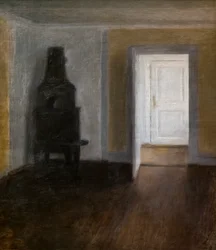 La porte blanche (intérieur avec le vieux poêle)