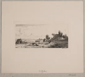 Paysage avec une ferme et une cabane