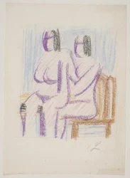 Étude de composition avec 2 femmes nues assises