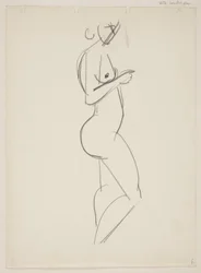 Femme nue debout, profil droit
