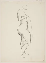 Femme nue debout, profil droit, draperie à la main