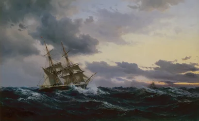 Navires à voile dans une mer orageuse