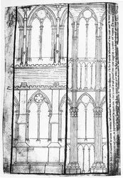 Copie fac-similé de Ms Fr 19093 fol.31v Élévation extérieure et intérieure des murs latéraux de la cathédrale de Reims