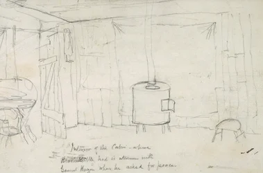Intérieur de la cabine où Black Kettle a eu son entretien avec le général Hazen lorsqu