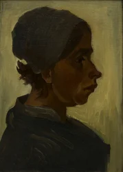 Tête de paysanne avec un bonnet foncé