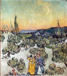 Paysage au crépuscule (Saint-Rémy ou Saint-Remy). Peinture de Vincent van Gogh (1853-1890)