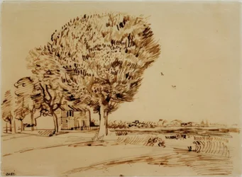 Paysage avec maison et arbres
