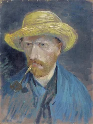 Autoportrait avec chapeau de paille et pipe